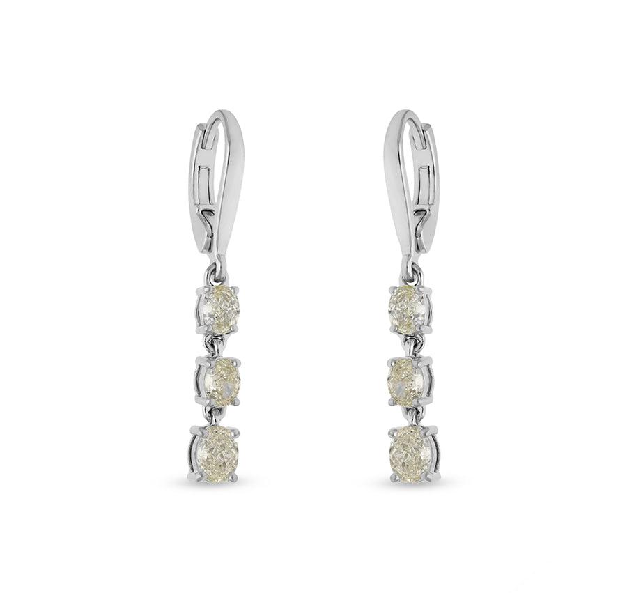 Collet Oval Cut Diamond White Gold Drop & Dangle Earrings