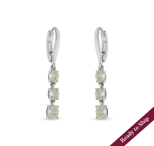 Collet Oval Cut Diamond White Gold Drop & Dangle Auskari 