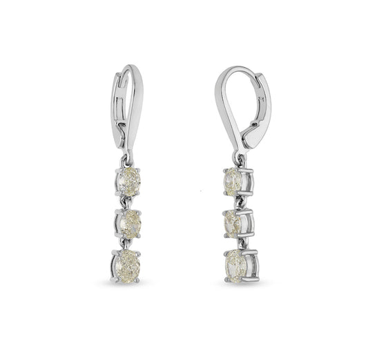 Collet Oval Cut Diamond White Gold Drop & Dangle Auskari 