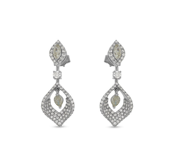 Leaf Shape Marquise Cut Diamond White Gold Dangle Earrings