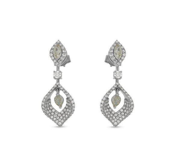 Leaf Shape Marquise Cut Diamond White Gold Dangle Earrings