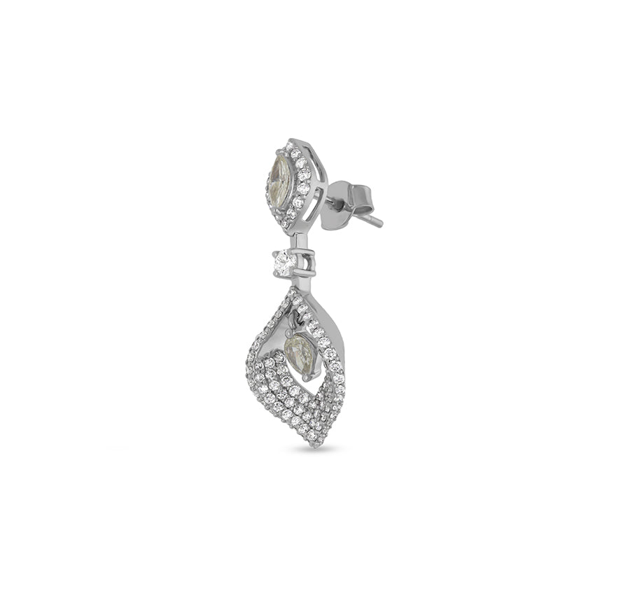 Leaf Shape Marquise Cut Diamond White Gold Dangle Earrings