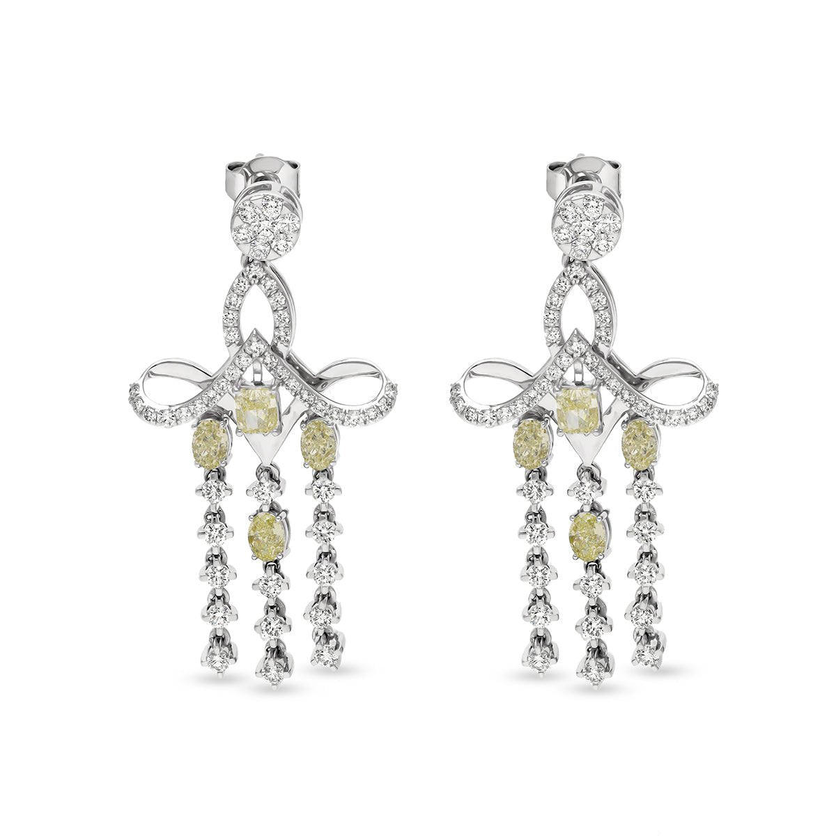 Oval Cut Diamond Chandeliers White gold Earrings