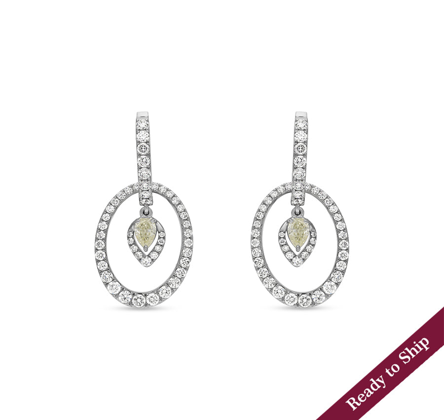 Oval Shape Pear Diamond White Gold Women Drop and Dangle Earrings