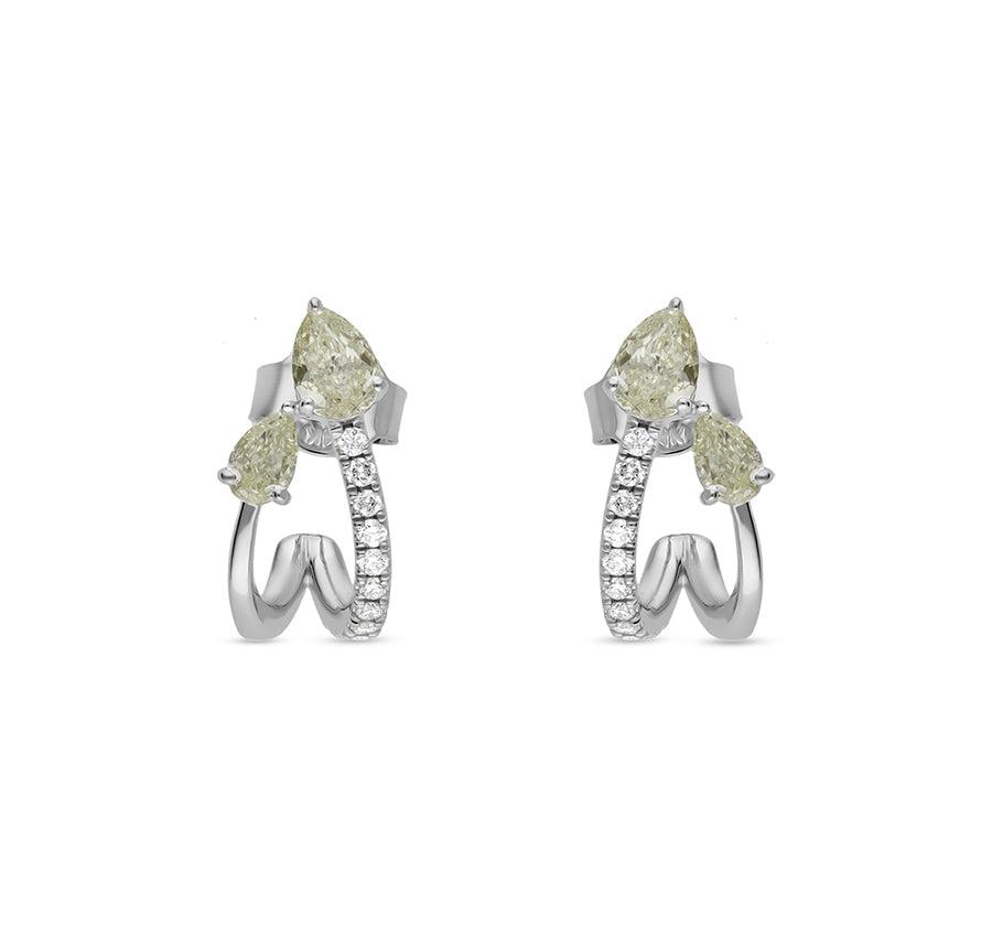 Pear Cut Diamond Curve White Gold Stud Earrings