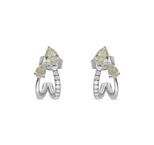 Pear Cut Diamond Curve White Gold Stud Earrings