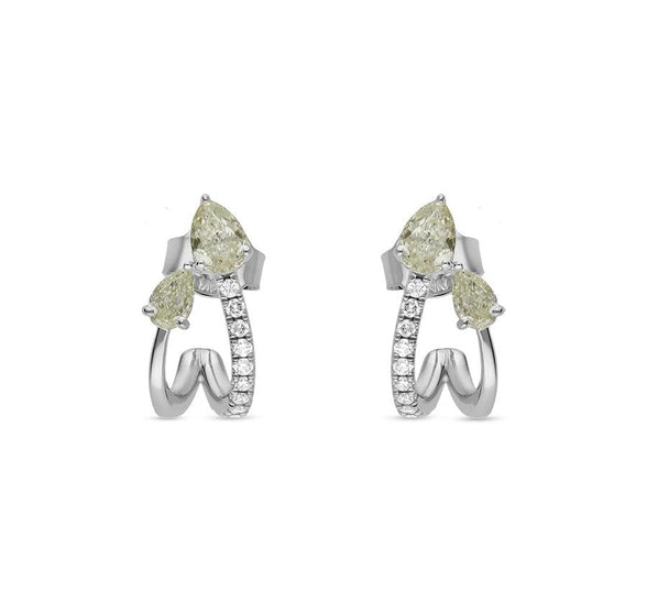 Pear Cut Diamond Curve White Gold Stud Earrings