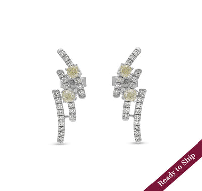 Emerald Cut and Round Diamond White Gold Stud Earrings