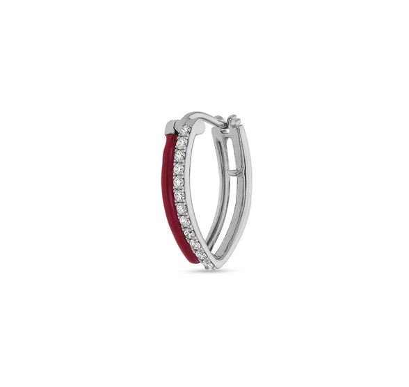 Red Enamel Round Diamond White Gold Woman Hoop Earrings