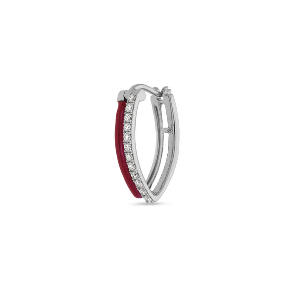 Женские серьги-кольца из белого золота с красной эмалью и круглыми бриллиантами 