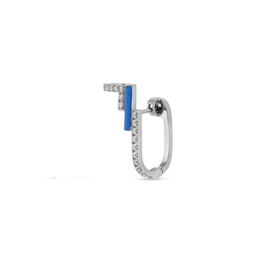 Blue Enamel Round Diamond White Gold Hoop Earrings