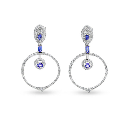 Круглые серьги с натуральным бриллиантом в форме круга и синим изумрудным камнем, серьги из белого золота с подвесками 
