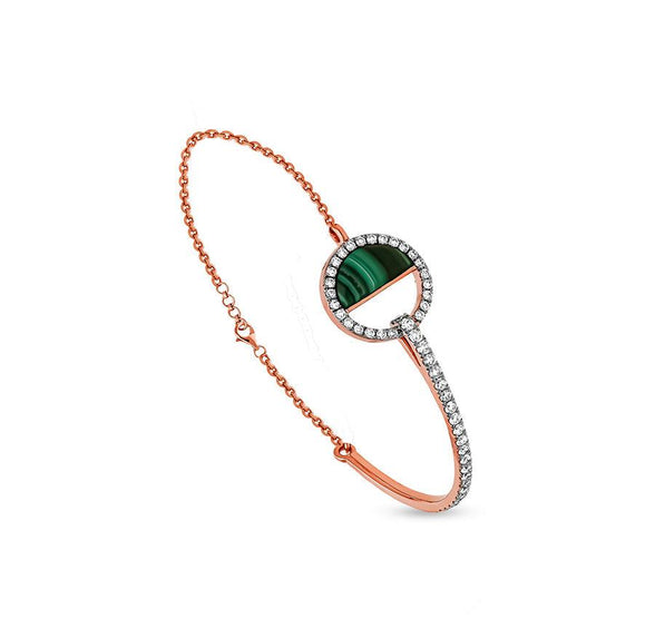 Half Circle Malachite With Round Diamond Rose Gold Lobster Claw Clasp Bracelet