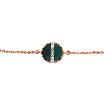 Green Malachite Rose Gold Diamond Lobster Claw Clasp Chain Bracelet