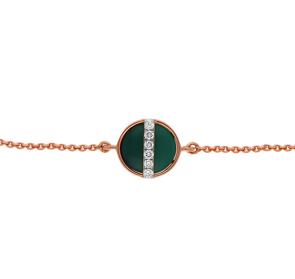 Green Malachite Rose Gold Diamond Lobster Claw Clasp Chain Bracelet