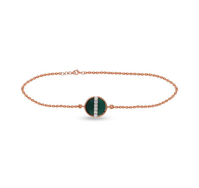 Green Malachite Rose Gold Diamond Lobster Claw Clasp Chain Bracelet