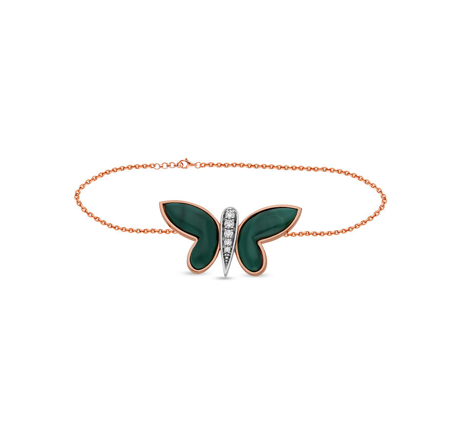 Malachite Butterfly & Dual Tone Lobster Claw Clasp Chain Bracelet