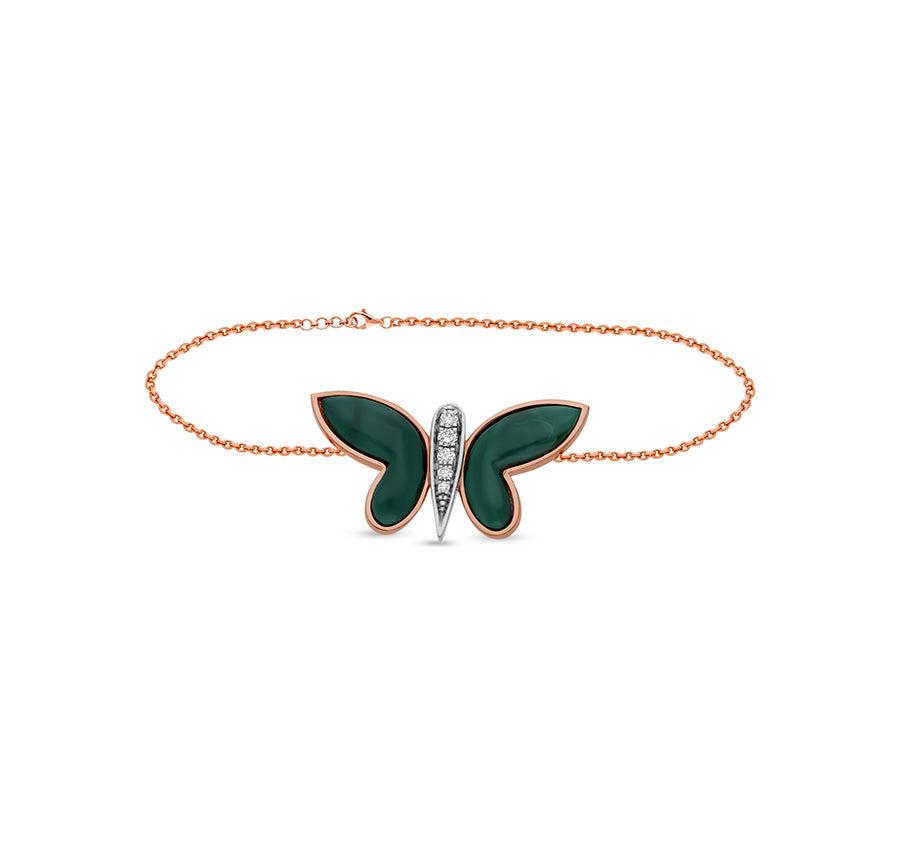 Malachite Butterfly & Dual Tone Lobster Claw Clasp Chain Bracelet