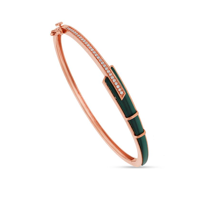 Green Malachite & Round Diamond Rose Gold Box Clasp Bracelet