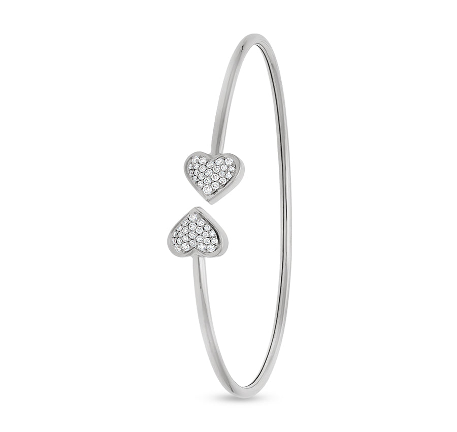 Sterling White Double Heart Round Diamond Bracelet