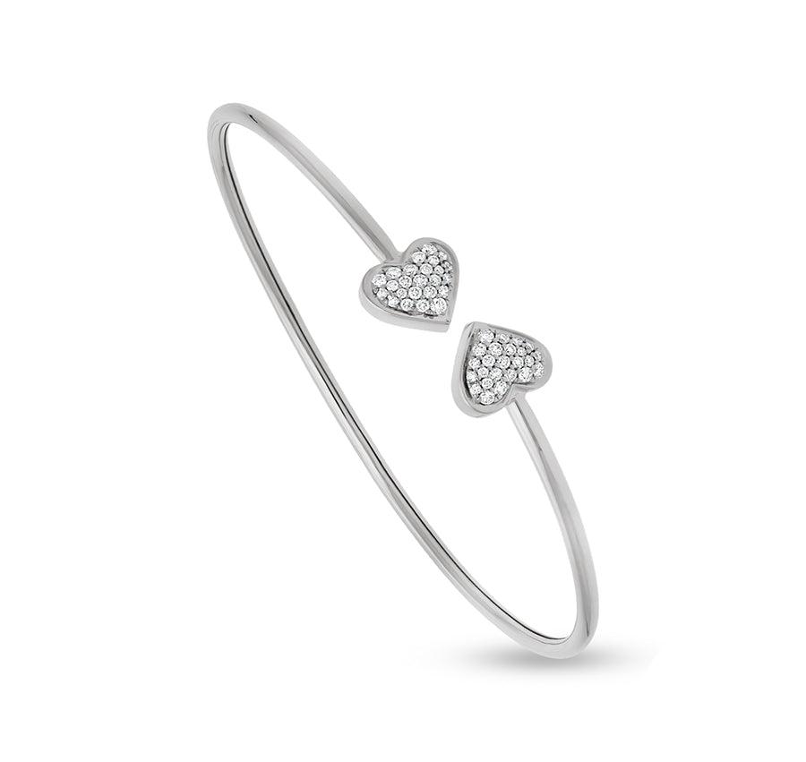 Sterling White Double Heart Round Diamond Bracelet