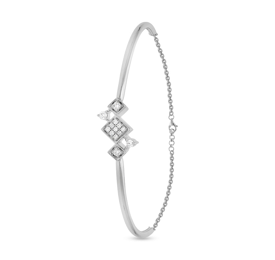 Rhombus Shape Round Diamond Half Chain Lobster Claw Clasp Bracelet