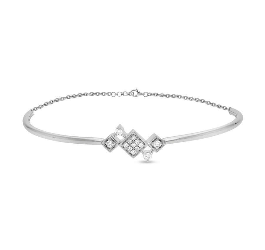 Rhombus Shape Round Diamond Half Chain Lobster Claw Clasp Bracelet