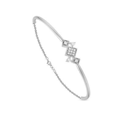 Rhombus Shape Round Diamond Half Chain Lobster Claw Clasp Bracelet