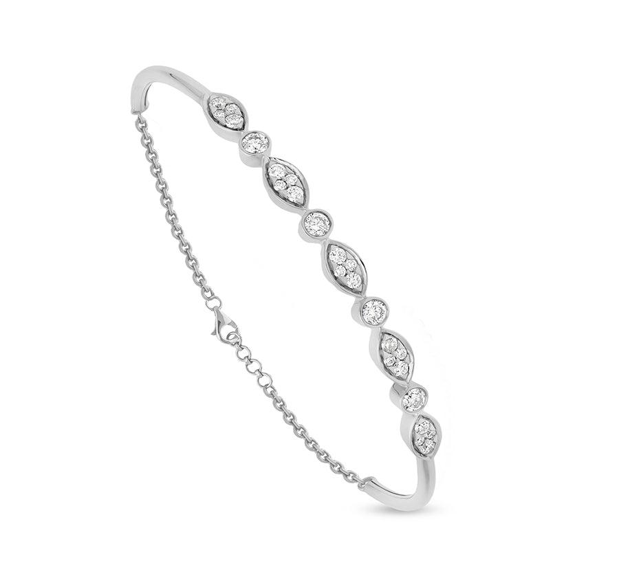 Marquise Shape Round Diamond White Gold Lobster Claw Clasp Bracelet