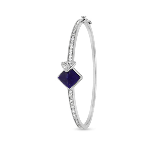 Dark Blue lapis Diamond White Gold Box Clasp Bracelet