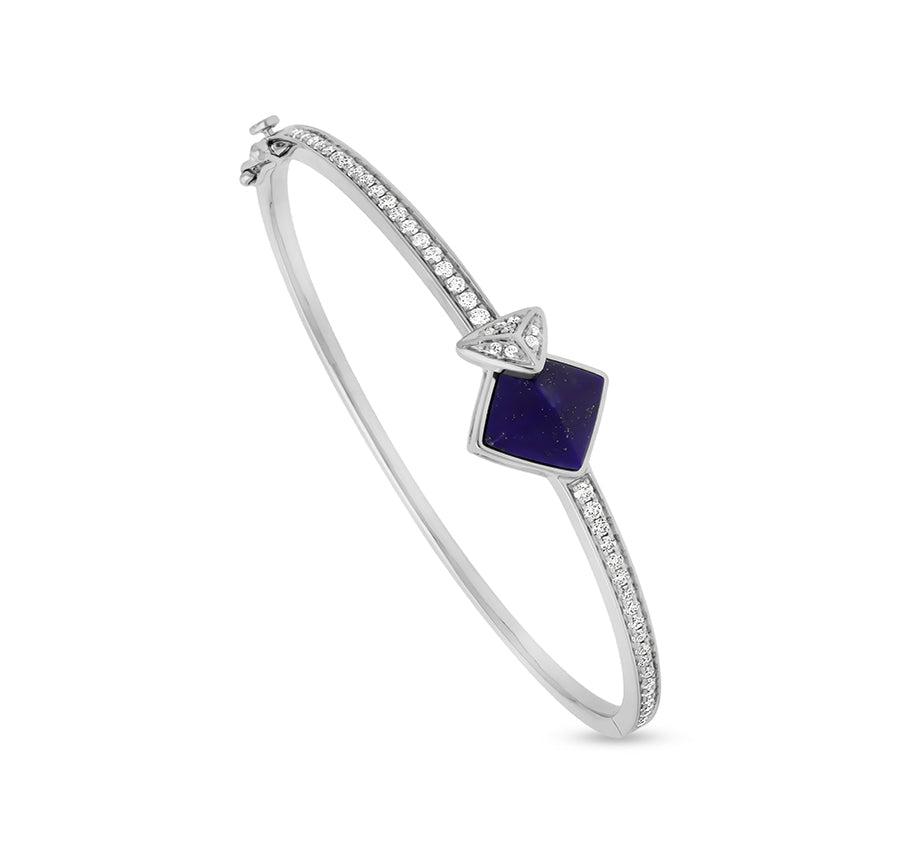 Dark Blue lapis Diamond White Gold Box Clasp Bracelet