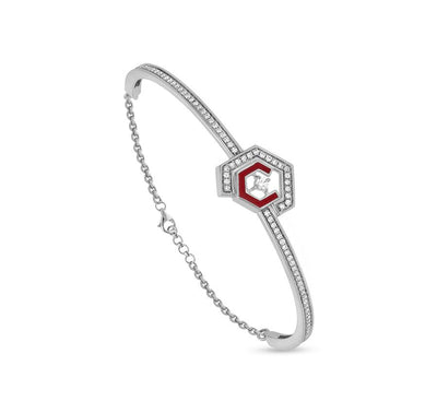 Hexagon Shape Red Enamel White Gold Lobster Claw Clasp Bracelet