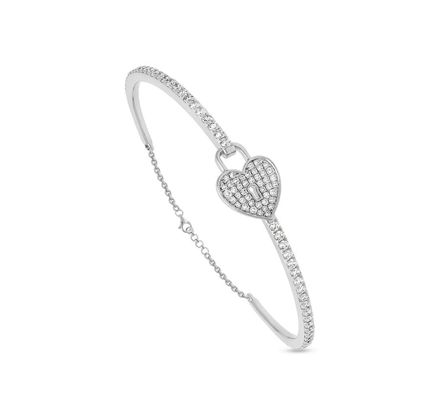 Heart Lock Shape White Gold Lobster Claw Clasp Women Bracelet