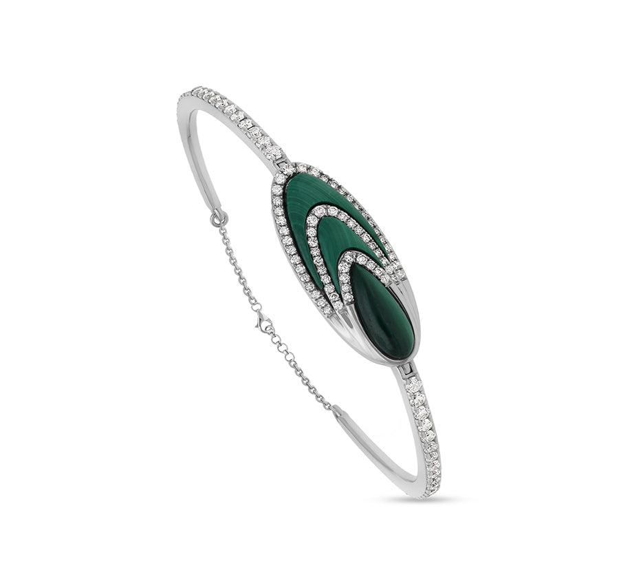 Oval Green Malachite Diamond Lobster Claw Clasp Women Bracelet