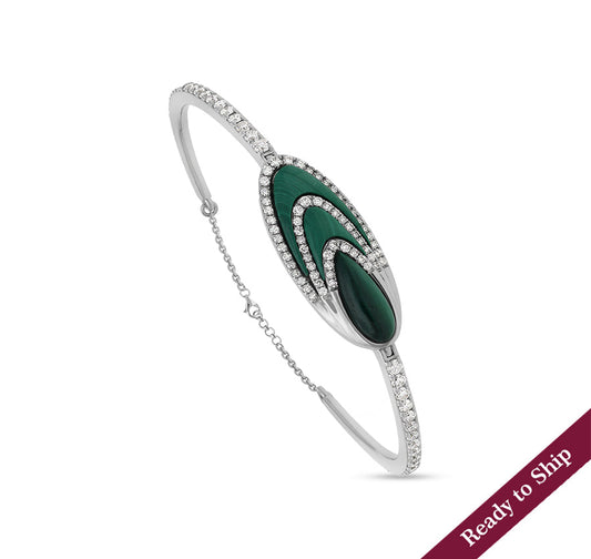 Oval Green Malachite Diamond Lobster Claw Clasp Women Bracelet