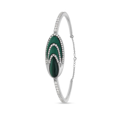 Oval Green Malachite Diamond Lobster Claw Clasp Women Bracelet