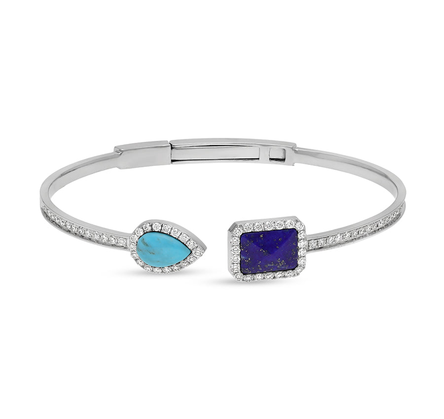 Turquoise & Lapis diamond White Gold Push Clasp Women Bracelet