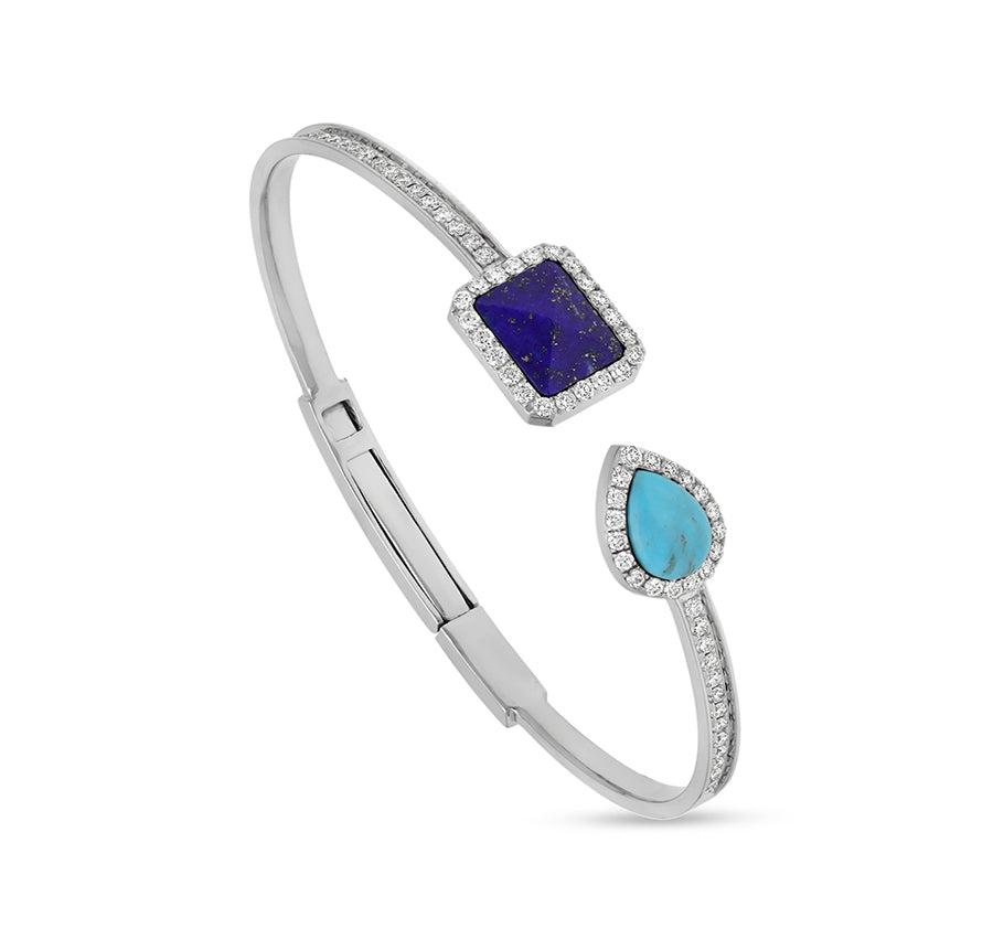 Turquoise & Lapis diamond White Gold Push Clasp Women Bracelet