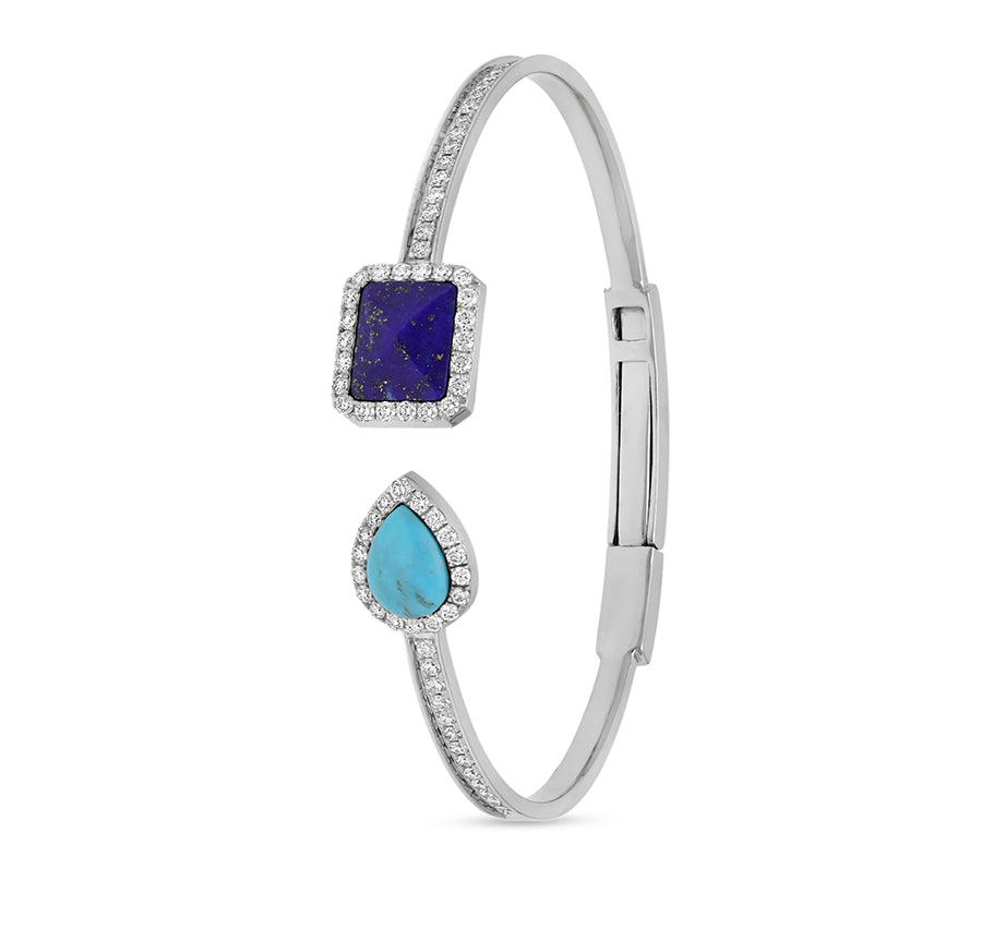 Turquoise & Lapis diamond White Gold Push Clasp Women Bracelet