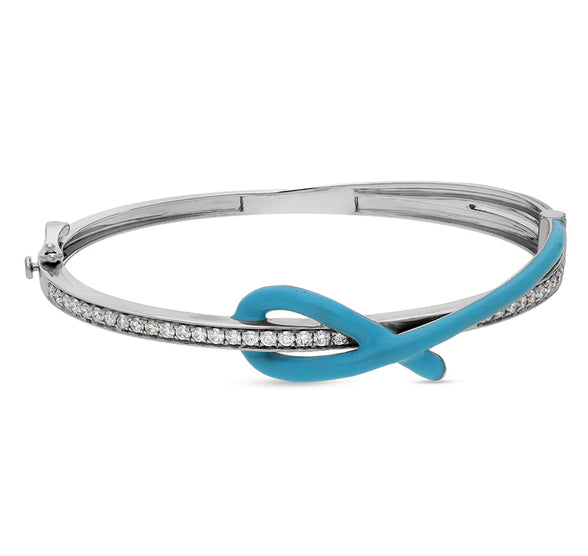 Enamel Sky Blue Round Diamond Gb Lock Women Bracelet