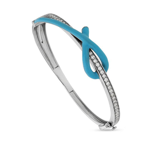 Enamel Sky Blue Round Diamond Gb Lock Women Bracelet