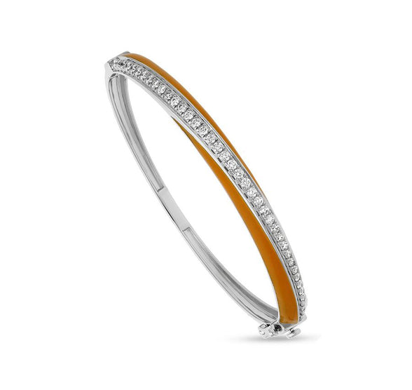 Ocher Yellow Enamel Round Diamond White Gold Gb Lock Bracelet