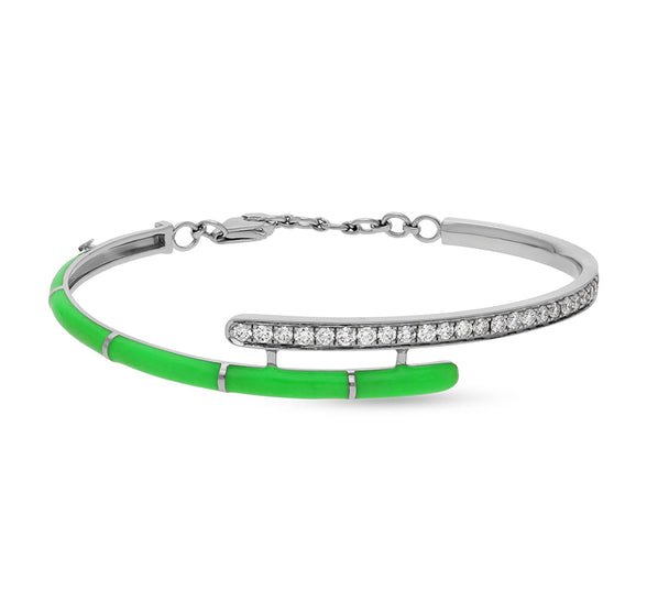 Chartreuse Color Enamel White Gold Lobster Claw Clasp Women Bracelet