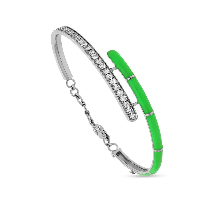 Chartreuse Color Enamel White Gold Lobster Claw Clasp Women Bracelet