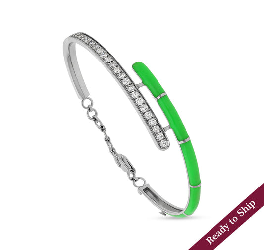 Chartreuse Color Enamel White Gold Lobster Claw Clasp Women Bracelet