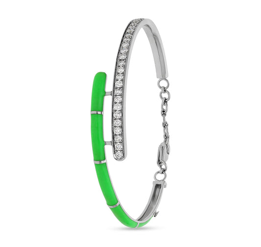 Chartreuse Color Enamel White Gold Lobster Claw Clasp Women Bracelet