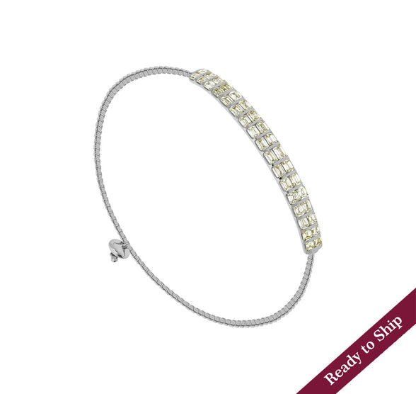 Natural Emerald Cut Diamond White Gold Bolo Bracelet