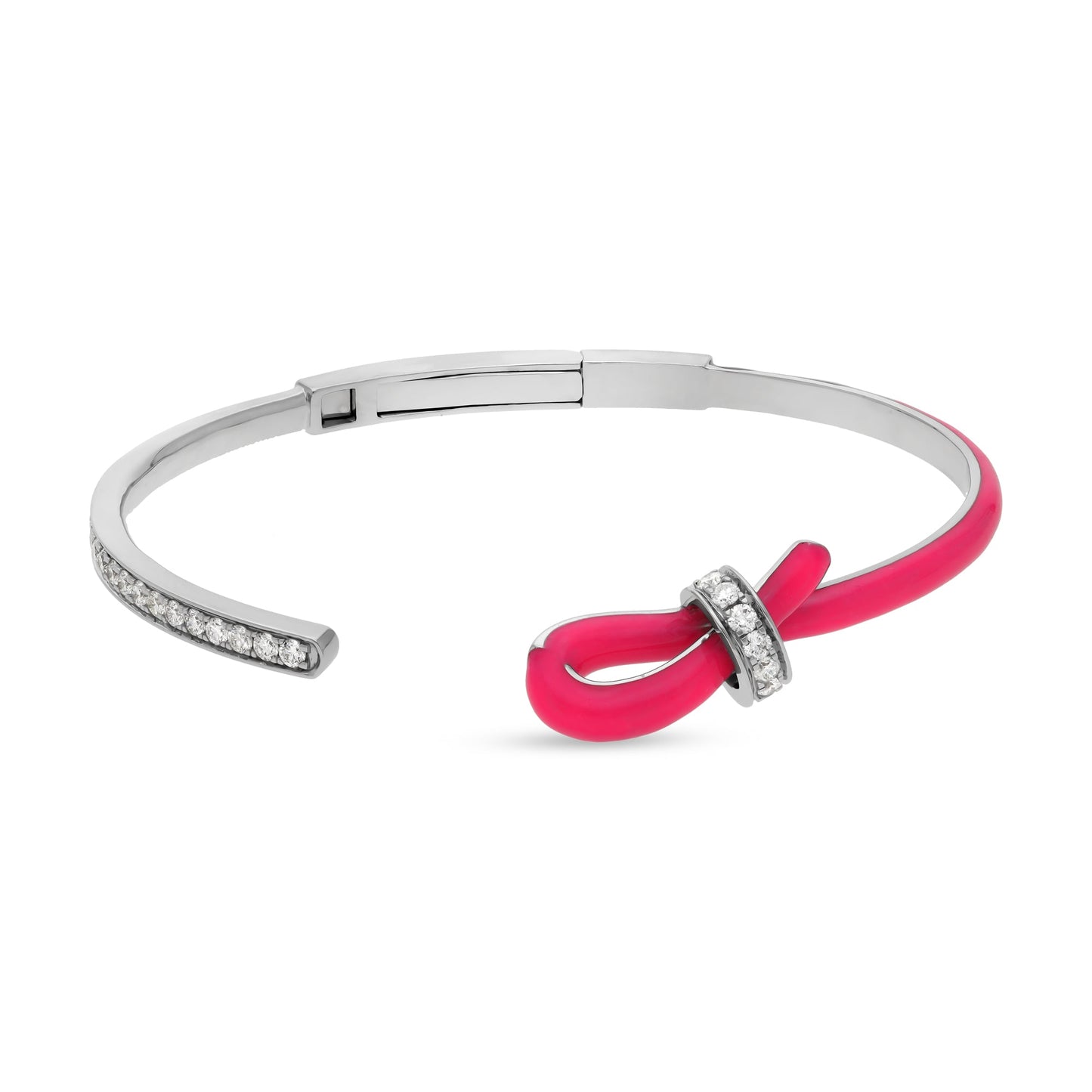 Pink Enamel White Gold Leather Cord Clasp Women Bracelet