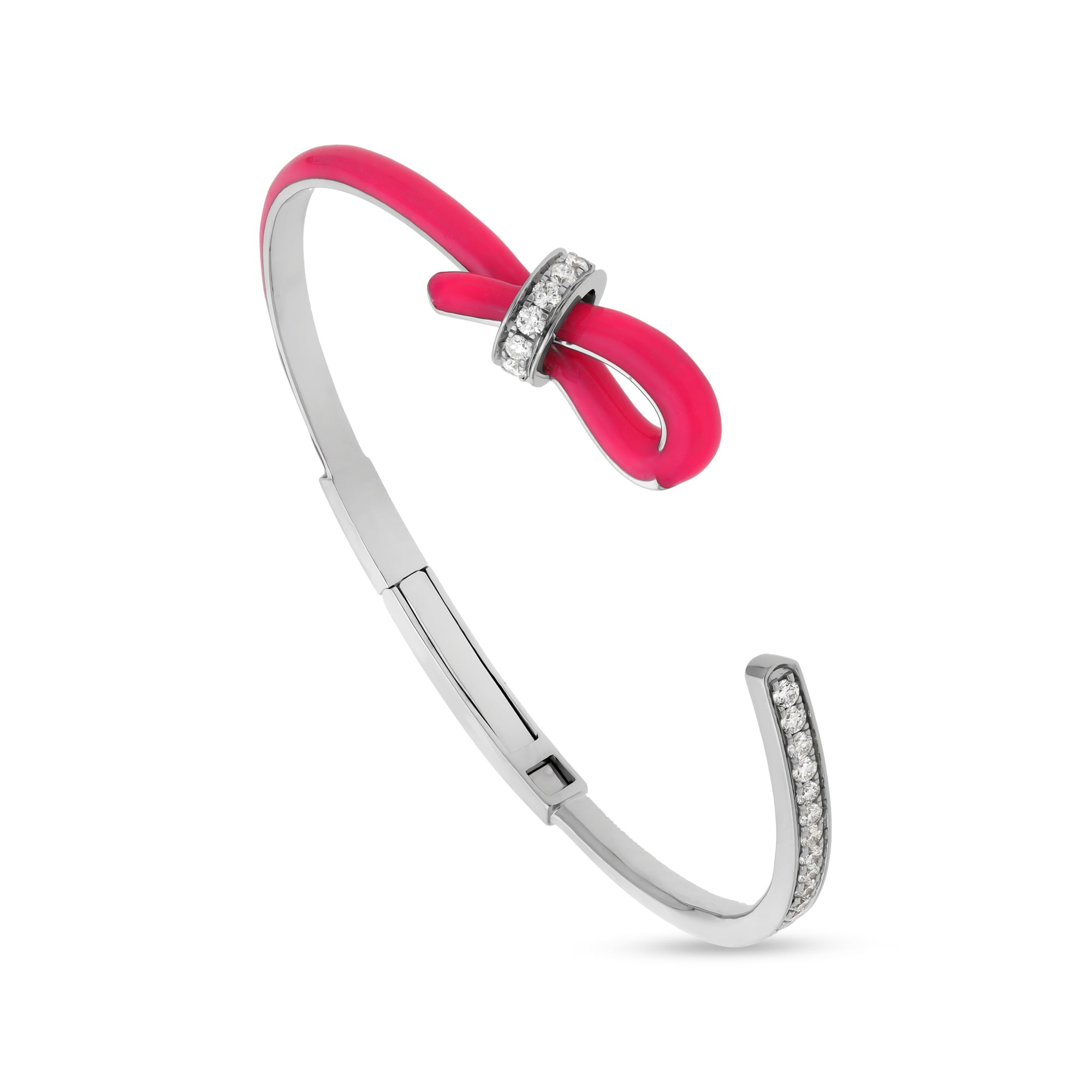 Pink Enamel White Gold Leather Cord Clasp Women Bracelet