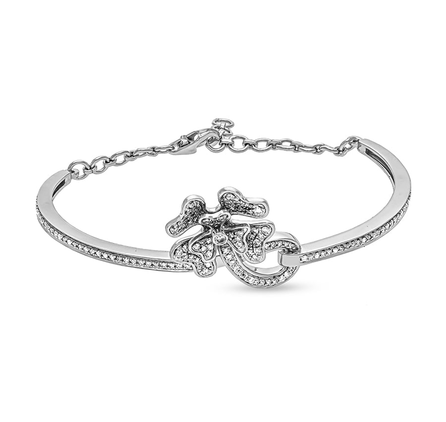 Flower Shape Round Natural Diamond White Gold Lobster Clasp Bracelet